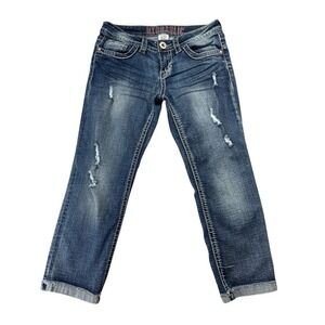 Hydraulic Bailey Crop Jeans‎ Size 7/8 Denim Blue Stitching Women's Flip Pockets